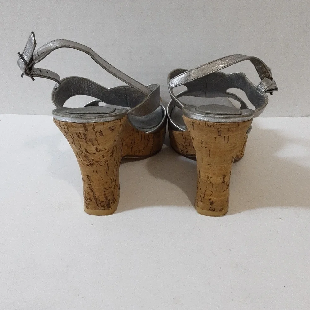 Y2k Viga Spia platform sandals leather upper size 6.5M women silver metallic